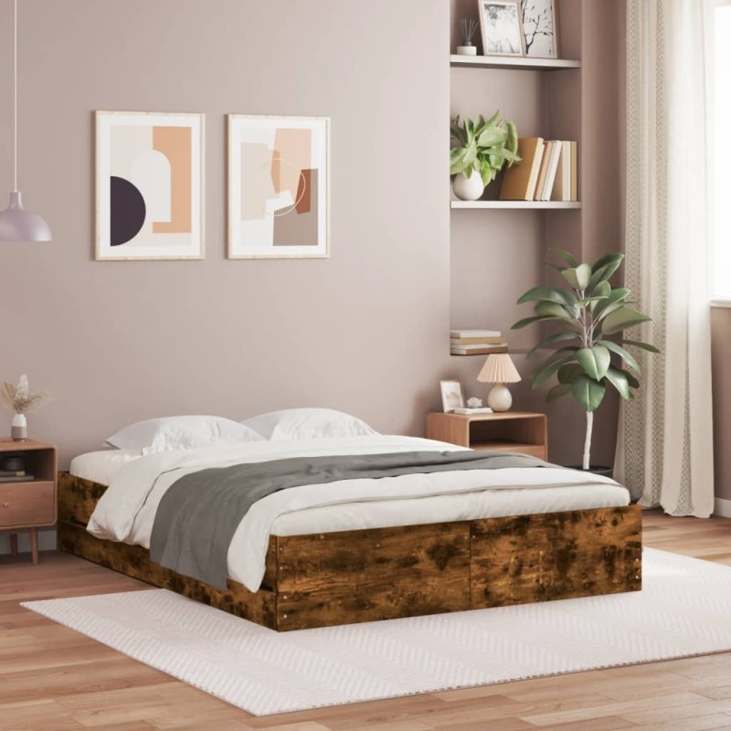 vidaXL Cama con cajones madera de ingeniería roble ahumado 140x200 cm vidaXL Cama con cajones madera de ingeniería roble ahumado 140x200 cm