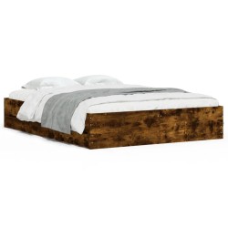 vidaXL Cama con cajones madera de ingeniería roble ahumado 140x200 cm