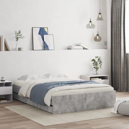 vidaXL Cama con cajones madera ingeniería gris hormigón 135x190 cm
