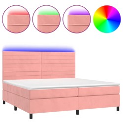 vidaXL Cama box spring colchón y LED terciopelo rosa 200x200 cm
