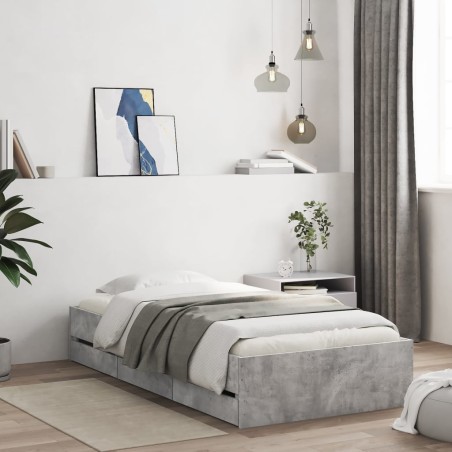 vidaXL Cama con cajones madera de ingeniería gris hormigón 75x190 cm