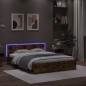 vidaXL Estructura de cama cabecero y luces LED roble ahumado 160x200cm vidaXL Estructura de cama cabecero y luces LED roble ahumado 160x200cm