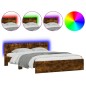 vidaXL Estructura de cama cabecero y luces LED roble ahumado 160x200cm vidaXL Estructura de cama cabecero y luces LED roble ahumado 160x200cm