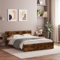 vidaXL Estructura de cama cabecero y luces LED roble ahumado 160x200cm vidaXL Estructura de cama cabecero y luces LED roble ahumado 160x200cm