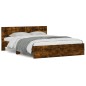 vidaXL Estructura de cama cabecero y luces LED roble ahumado 160x200cm vidaXL Estructura de cama cabecero y luces LED roble ahumado 160x200cm