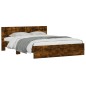 vidaXL Estructura de cama cabecero y luces LED roble ahumado 160x200cm vidaXL Estructura de cama cabecero y luces LED roble ahumado 160x200cm