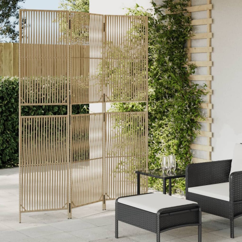 vidaXL Biombo de 3 paneles ratán sintético beige vidaXL Biombo de 3 paneles ratán sintético beige