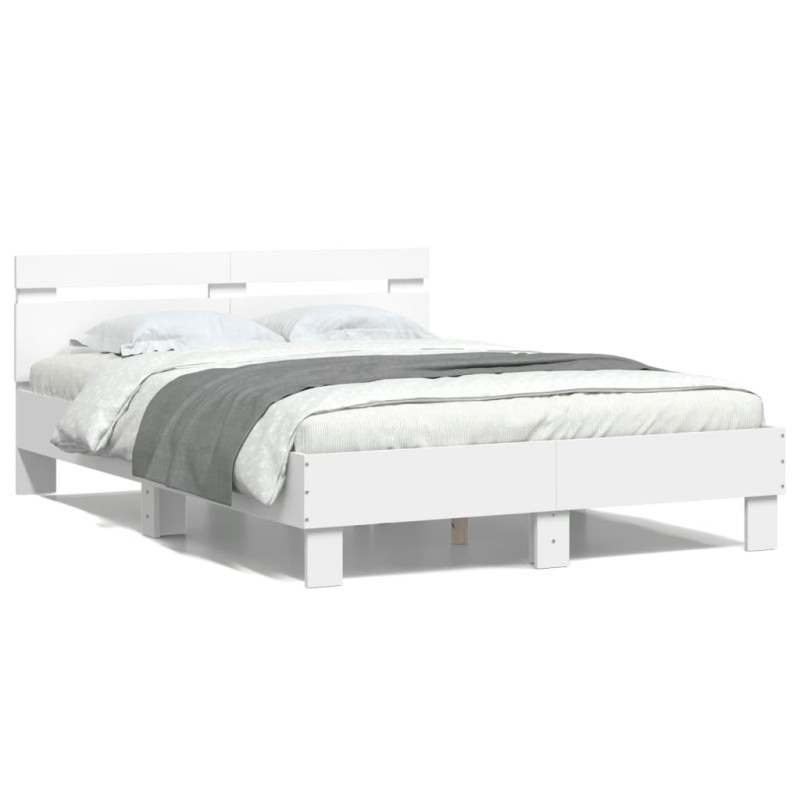 vidaXL Estructura de cama con cabecero y luces LED blanco 135x190 cm vidaXL Estructura de cama con cabecero y luces LED blanco 135x190 cm