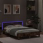 vidaXL Estructura de cama cabecero y luces LED roble ahumado 135x190cm vidaXL Estructura de cama cabecero y luces LED roble ahumado 135x190cm