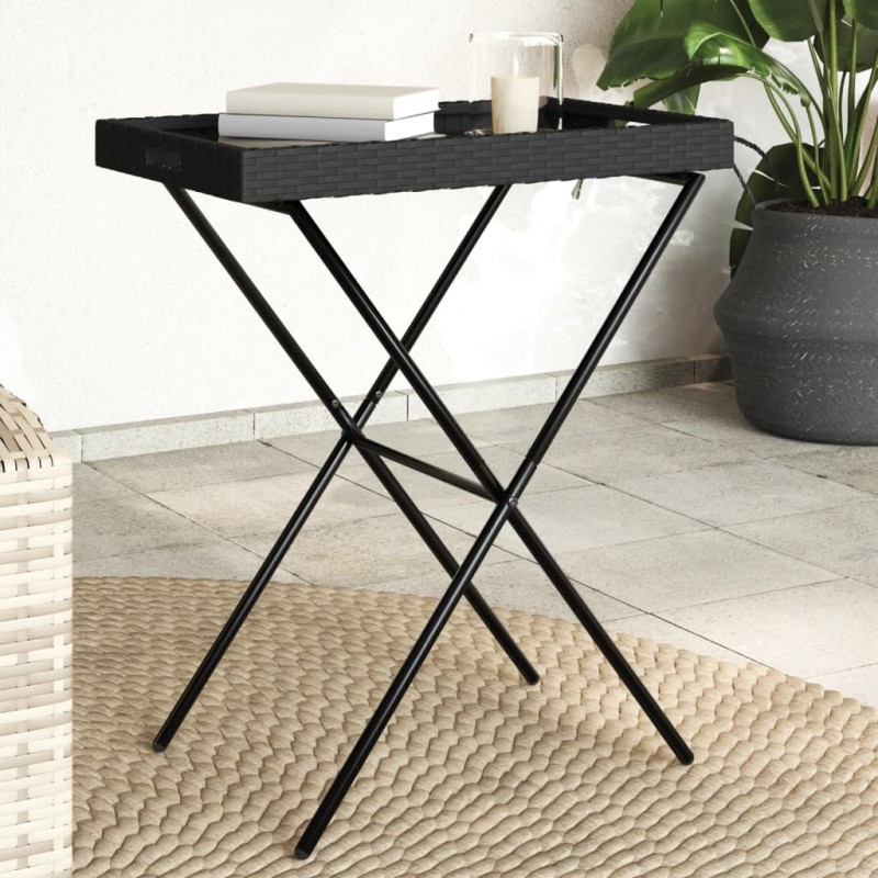 vidaXL Mesa con bandeja plegable ratán sintético negro 65x40x75 cm vidaXL Mesa con bandeja plegable ratán sintético negro 65x40x75 cm