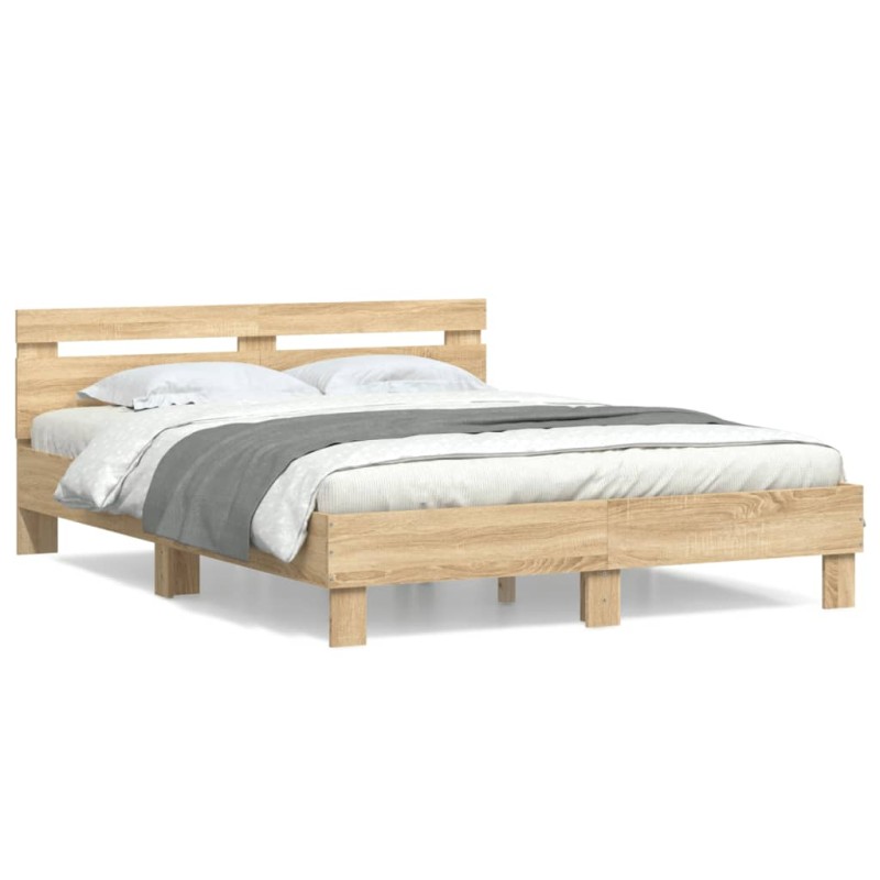 vidaXL Cama con cabecero madera de ingeniería roble Sonoma 150x200 cm vidaXL Cama con cabecero madera de ingeniería roble Sonoma 150x200 cm
