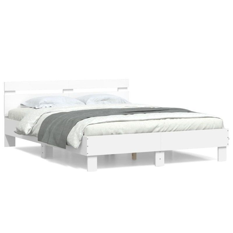 vidaXL Estructura cama con cabecero madera ingeniería blanco 140x200cm vidaXL Estructura cama con cabecero madera ingeniería blanco 140x200cm