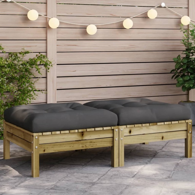 vidaXL Taburetes de jardín con cojines 2 uds madera de pino impregnada vidaXL Taburetes de jardín con cojines 2 uds madera de pino impregnada