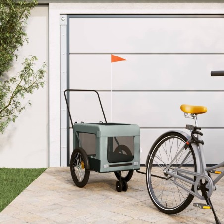 vidaXL Remolque de bicicleta mascotas hierro tela Oxford gris negro