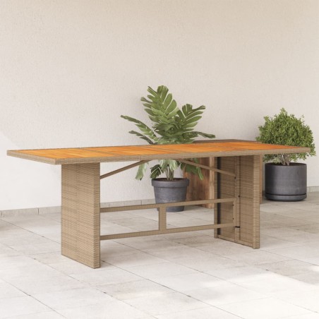 vidaXL Mesa de jardín superficie de madera ratán PE beige 190x80x74 cm