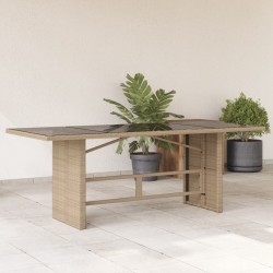 vidaXL Mesa de jardín superficie de vidrio ratán PE beige 190x80x74 cm