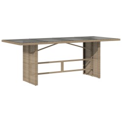 vidaXL Mesa de jardín superficie de vidrio ratán PE beige 190x80x74 cm