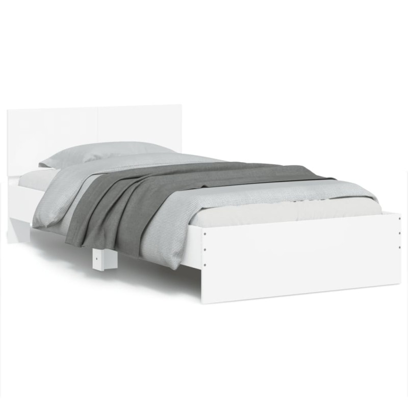 vidaXL Estructura de cama con cabecero y luces LED blanco 100x200 cm vidaXL Estructura de cama con cabecero y luces LED blanco 100x200 cm