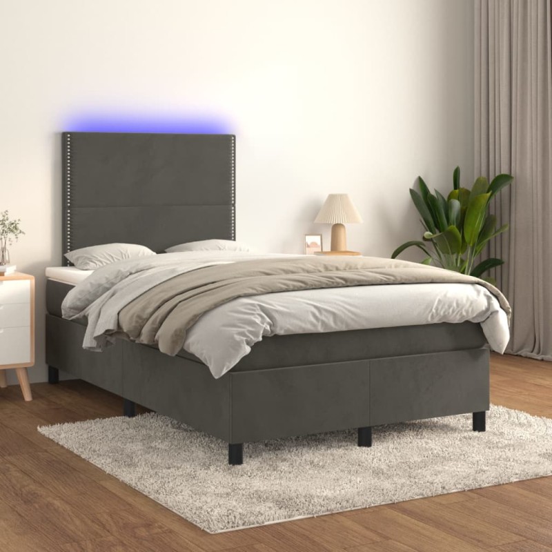 vidaXL Cama box spring colchón y LED terciopelo gris oscuro 120x200 cm vidaXL Cama box spring colchón y LED terciopelo gris oscuro 120x200 cm