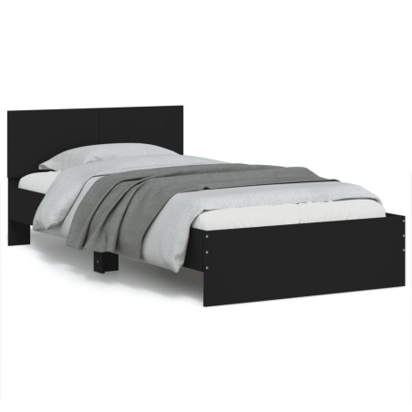 vidaXL Estructura de cama con cabecero y luces LED negro 100x200 cm