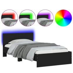 vidaXL Estructura de cama con cabecero y luces LED negro 100x200 cm