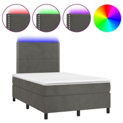 vidaXL Cama box spring colchón y LED terciopelo gris oscuro 120x200 cm