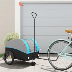 vidaXL Remolque para bicicleta hierro negro y azul 45 kg