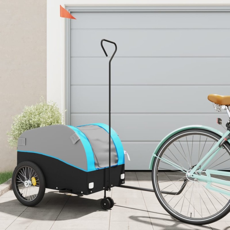 vidaXL Remolque para bicicleta hierro negro y azul 45 kg vidaXL Remolque para bicicleta hierro negro y azul 45 kg