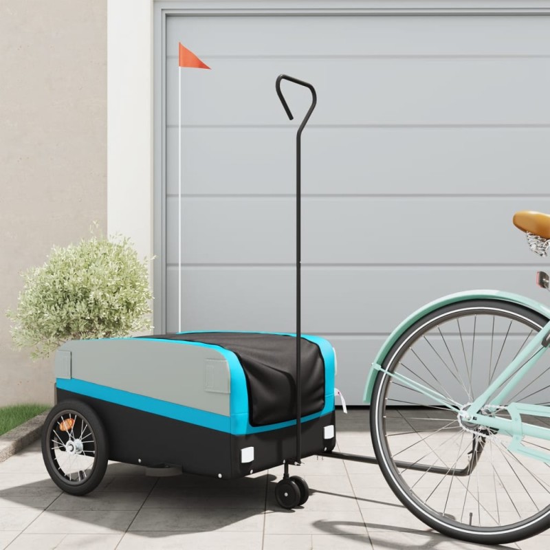 vidaXL Remolque para bicicleta hierro negro y azul 45 kg vidaXL Remolque para bicicleta hierro negro y azul 45 kg