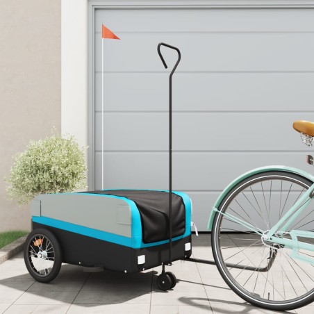 vidaXL Remolque para bicicleta hierro negro y azul 45 kg