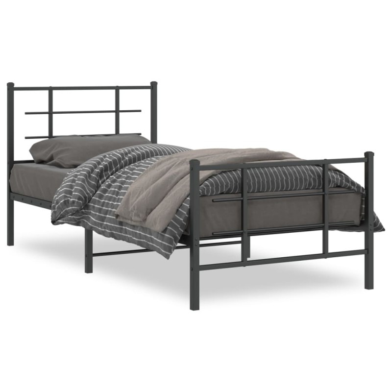 vidaXL Estructura de cama con cabecero y estribo metal negro 90x190 cm