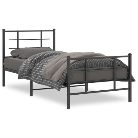 vidaXL Estructura de cama con cabecero y estribo metal negro 90x190 cm