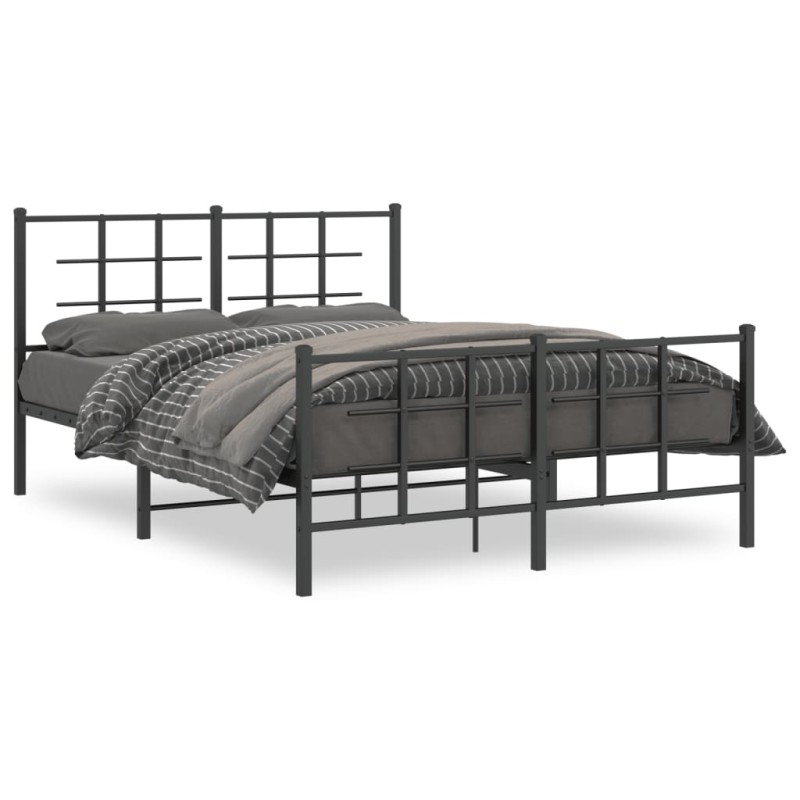 vidaXL Estructura de cama cabecero y estribo metal negro 135x190 cm vidaXL Estructura de cama cabecero y estribo metal negro 135x190 cm