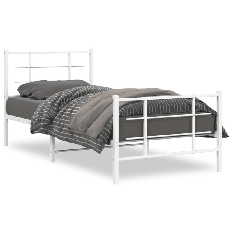 vidaXL Estructura cama metal con cabecero y pie cama blanca 90x200 cm vidaXL Estructura cama metal con cabecero y pie cama blanca 90x200 cm