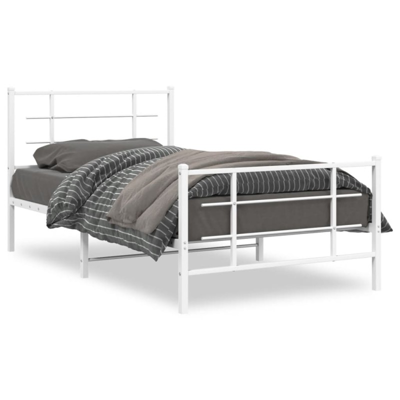 vidaXL Estructura cama metal con cabecero y pie cama blanca 100x200 cm vidaXL Estructura cama metal con cabecero y pie cama blanca 100x200 cm