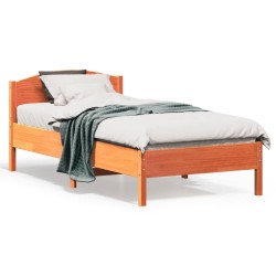 vidaXL Estructura cama con cabecero madera pino marrón cera 75x190 cm