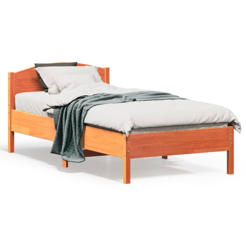 vidaXL Estructura cama con cabecero madera pino marrón cera 75x190 cm