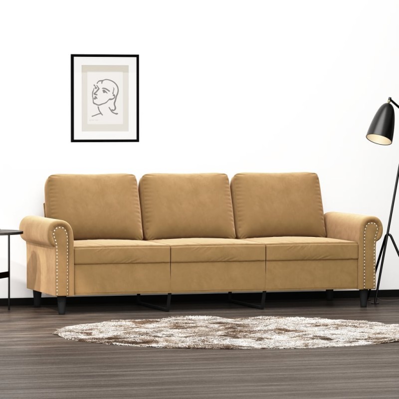 vidaXL Sofá de 3 plazas terciopelo marrón 180 cm vidaXL Sofá de 3 plazas terciopelo marrón 180 cm
