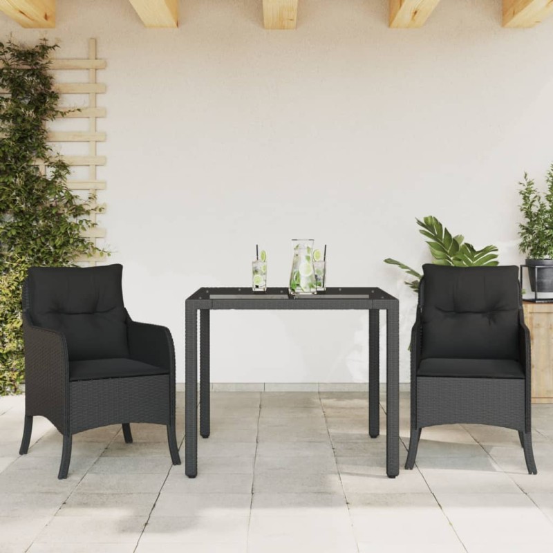 vidaXL Set comedor de jardín 3 pzas con cojines ratán sintético negro vidaXL Set comedor de jardín 3 pzas con cojines ratán sintético negro