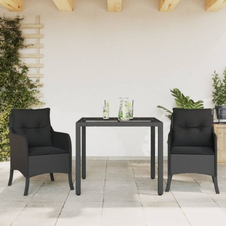 vidaXL Set comedor de jardín 3 pzas con cojines ratán sintético negro
