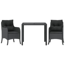 vidaXL Set comedor de jardín 3 pzas con cojines ratán sintético negro