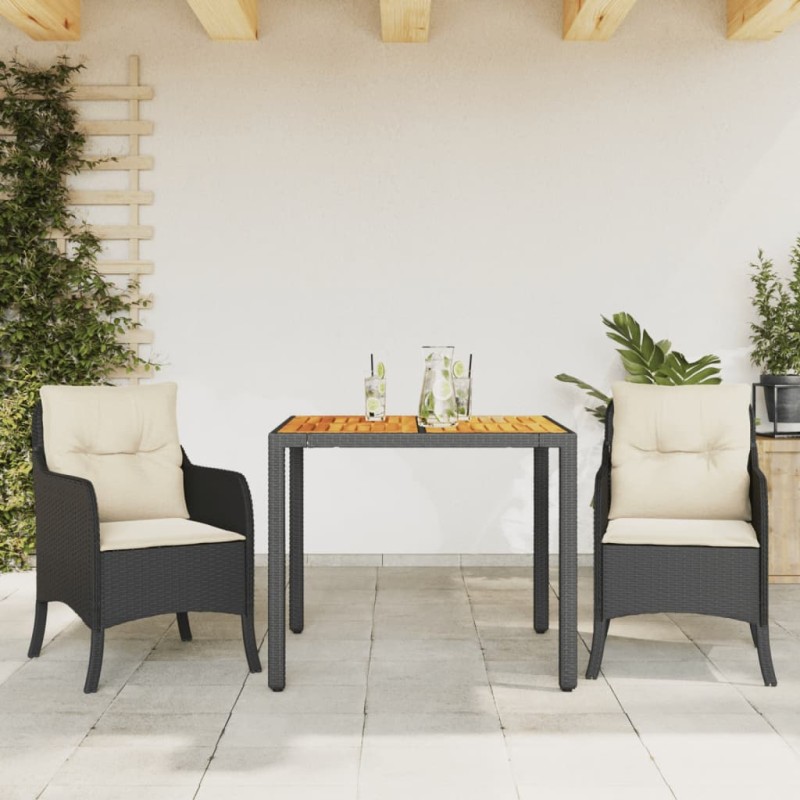 vidaXL Set comedor de jardín 3 pzas con cojines ratán sintético negro vidaXL Set comedor de jardín 3 pzas con cojines ratán sintético negro