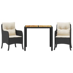 vidaXL Set comedor de jardín 3 pzas con cojines ratán sintético negro