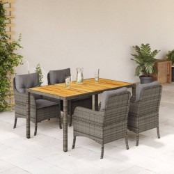 vidaXL Set comedor de jardín 5 piezas con cojines ratán sintético gris