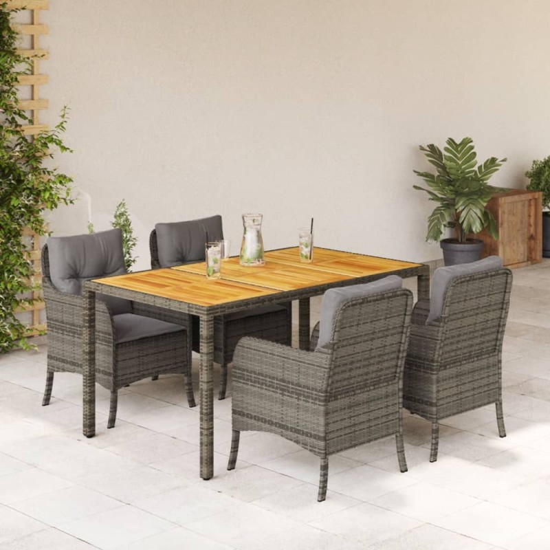 vidaXL Set comedor de jardín 5 piezas con cojines ratán sintético gris vidaXL Set comedor de jardín 5 piezas con cojines ratán sintético gris