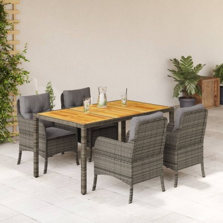 vidaXL Set comedor de jardín 5 piezas con cojines ratán sintético gris