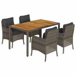 vidaXL Set comedor de jardín 5 piezas con cojines ratán sintético gris