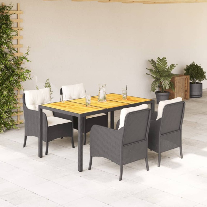 vidaXL Set de muebles jardín 5 pzas con cojines ratán sintético negro vidaXL Set de muebles jardín 5 pzas con cojines ratán sintético negro