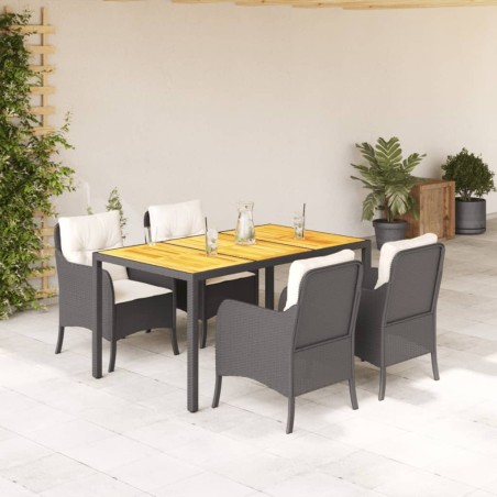 vidaXL Set de muebles jardín 5 pzas con cojines ratán sintético negro
