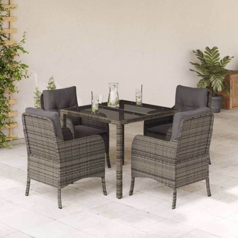 vidaXL Set comedor de jardín 5 piezas con cojines ratán sintético gris vidaXL Set comedor de jardín 5 piezas con cojines ratán sintético gris